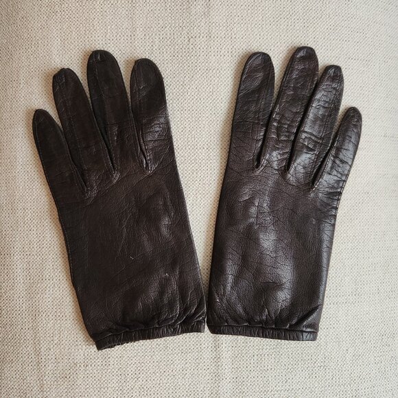 Vintage Chocolate Brown Leather Gloves – S - Picture 2 of 7
